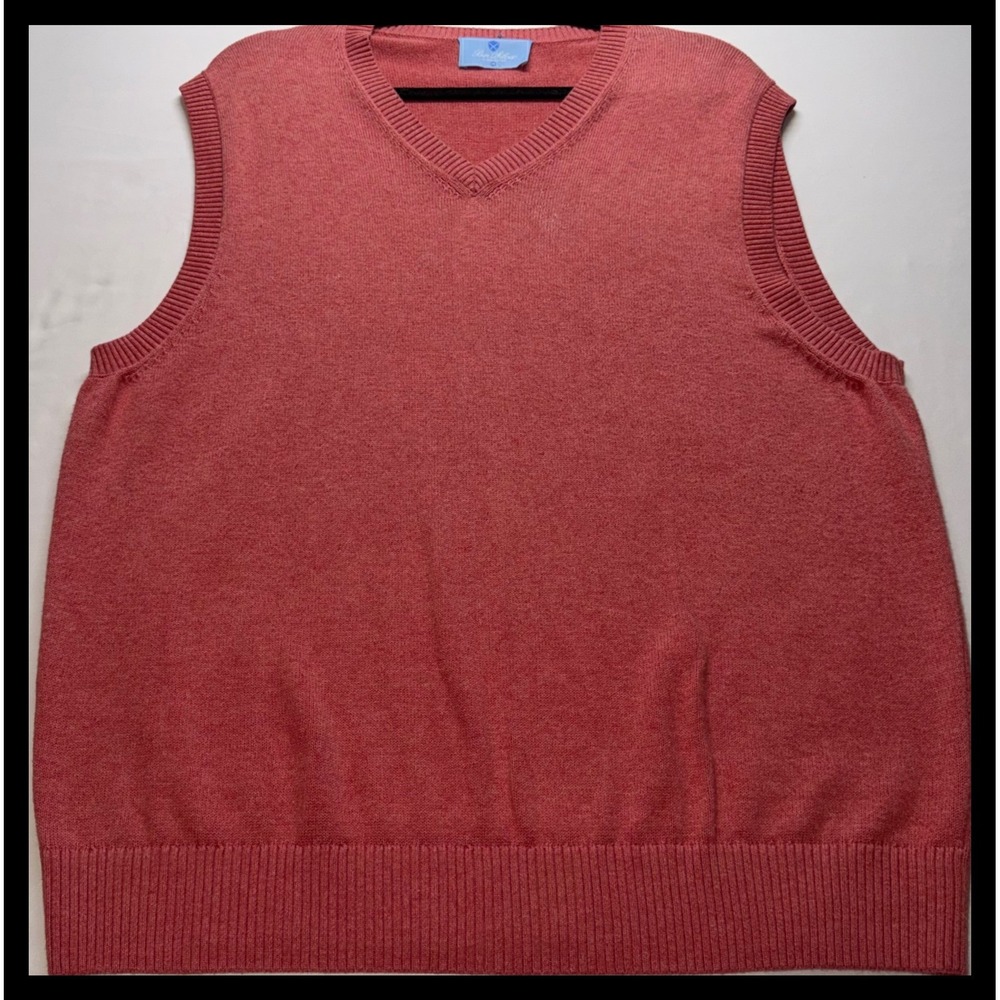 Ben Silver Sweater Vest Mens Large Coral/ salmon V-Neck Pima Cotton Preppy